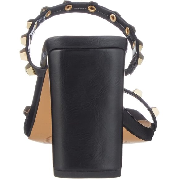 🆕 Women Black Avery Square Toe Two Strap Staples Studded High Heeled Sandal - Picture 3 of 8